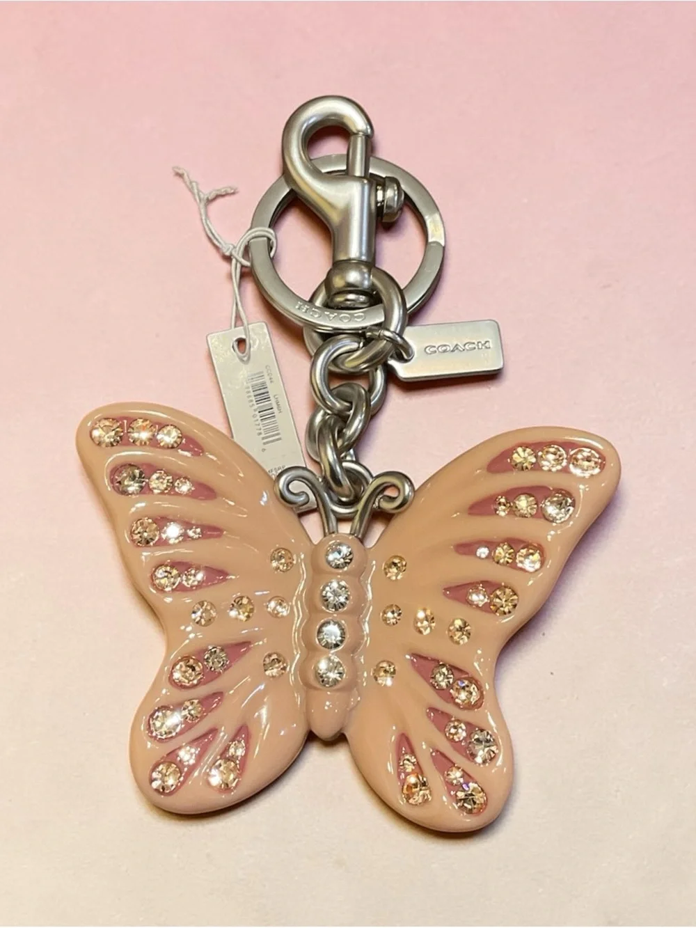 Coach Blush Pink Butterfly Crystal Key Charm NWT